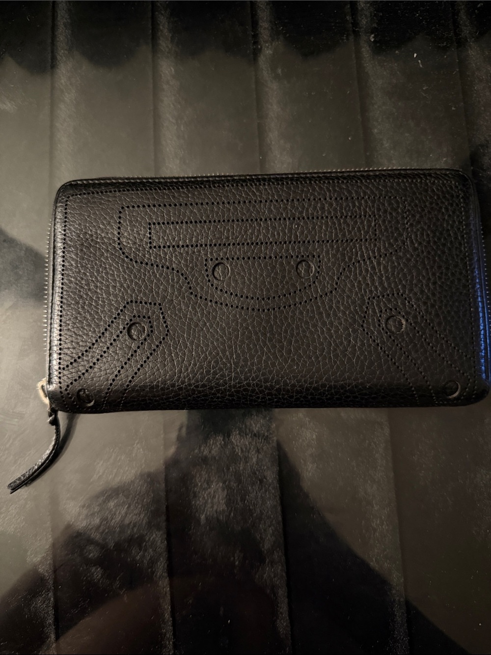 Balenciaga Black Pebbled Leather Zip Wallet